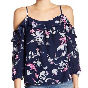 NWOT Joie Cold Shoulder Silk Blouse in Dark Navy